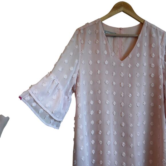 Belongsci Women Mini Dress L Pink 3D‎ Distressed Dots Chiffon Romantic Cottage - Picture 7 of 11